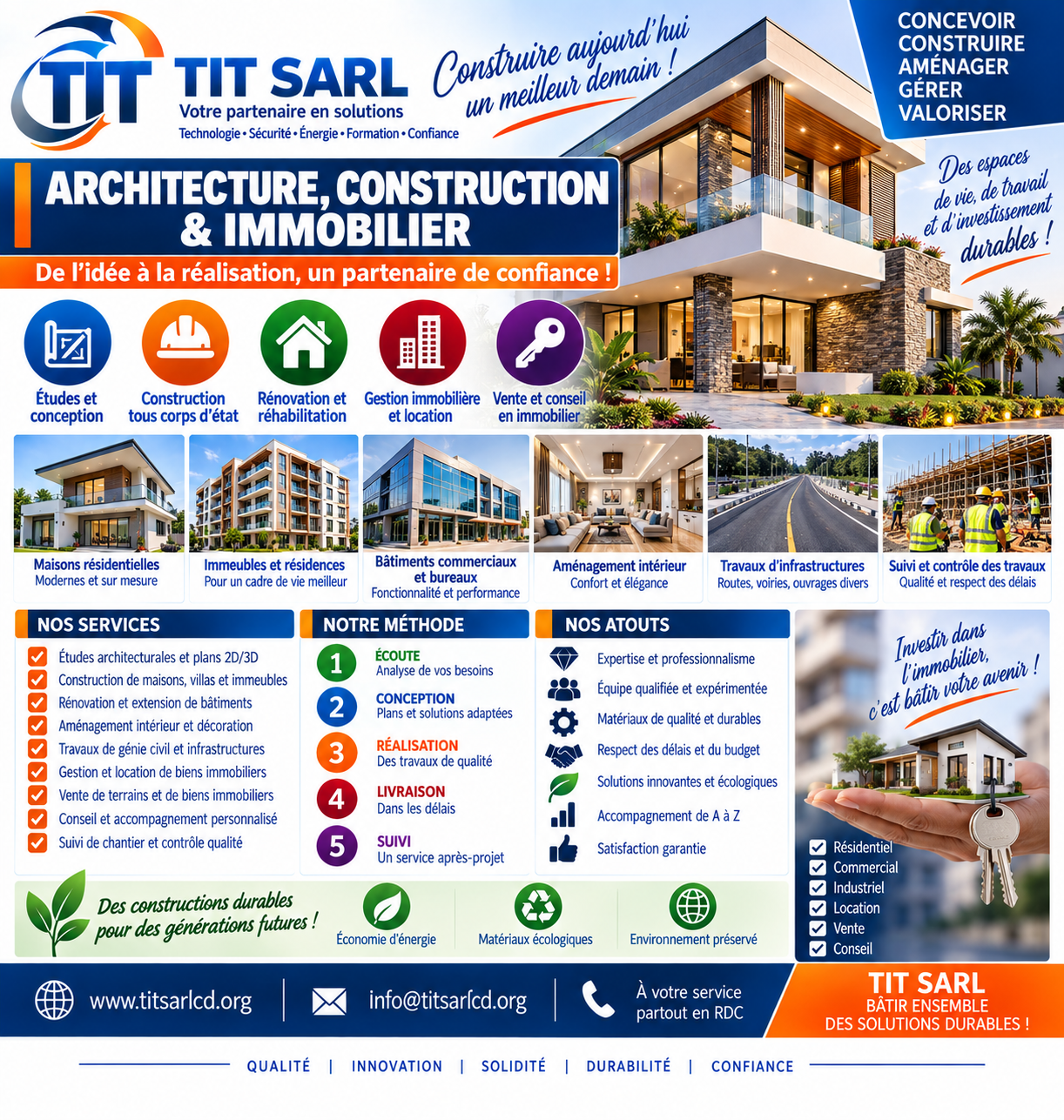 Affiche TIT SARL : études et plans, construction, rénovation, aménagement et services immobiliers