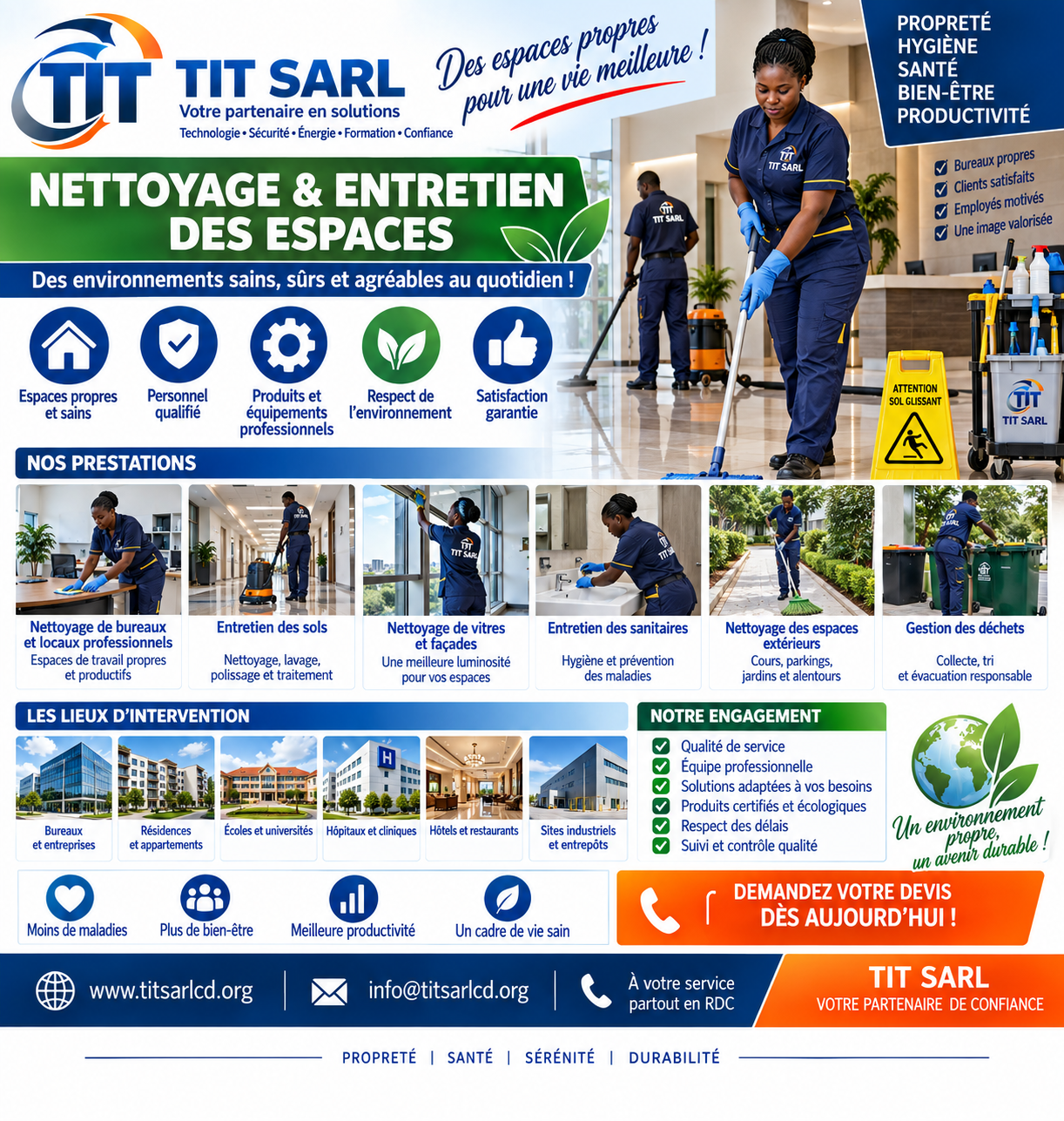 Affiche TIT SARL : nettoyage des bureaux, sols, vitres, sanitaires et espaces extérieurs