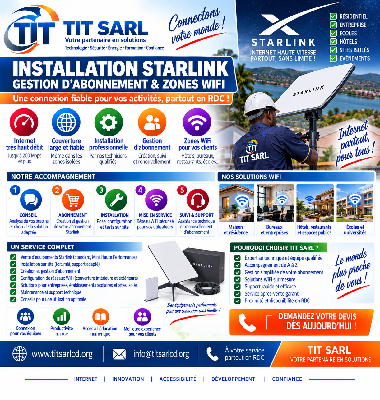 Installation Starlink et zones Wi-Fi TIT SARL