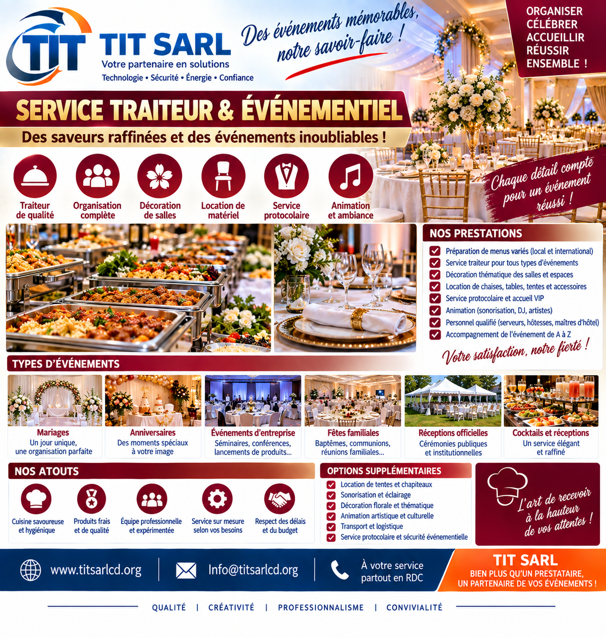 TIT SARL — service traiteur, organisation événementielle, décoration, location de matériel et accueil protocolaire